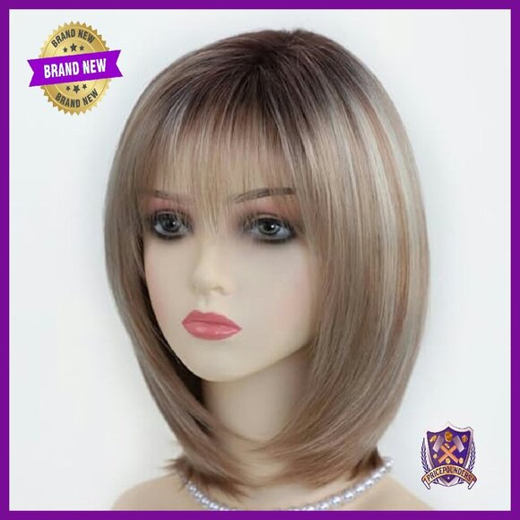 Synthetic Layered Bob Wig with Bangs, 12 Inch, Heat Resistant